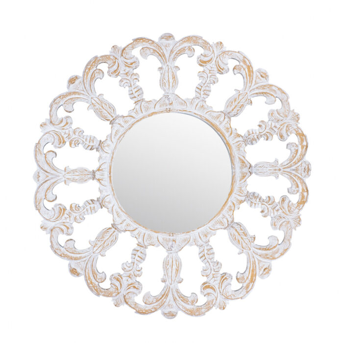 Horizon Round Wooden White Mirror