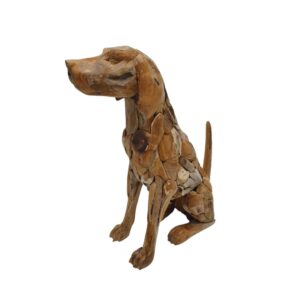 Carved Teak Sitting Dog