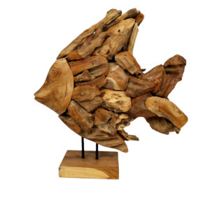 Teak Angel Fish Sculpture