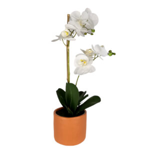 Faux White Orchid In Pot