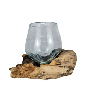 Abstract Glass Bowl On Wood Stand