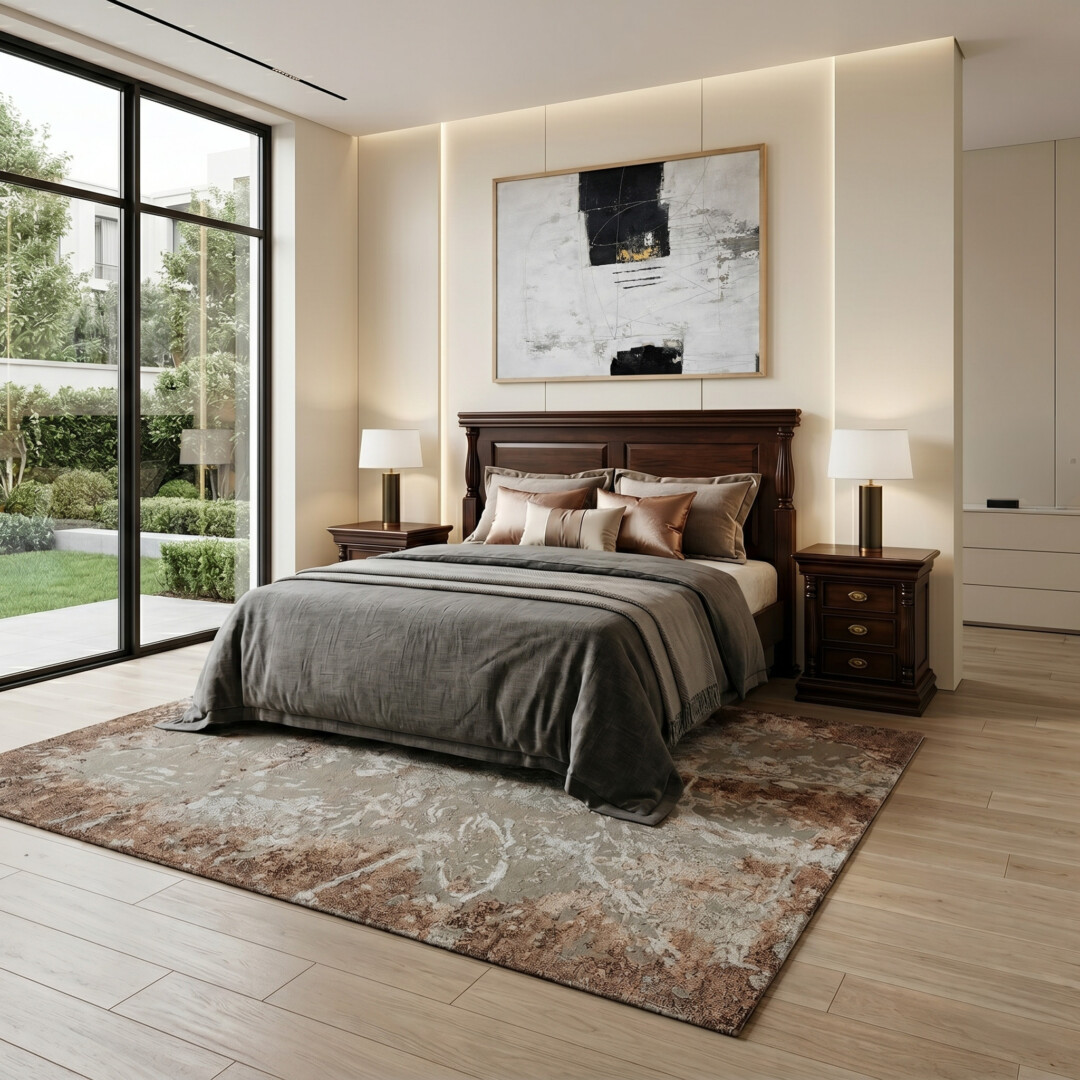 Mahogany Vallerie Bed in King XL with quieter restrained silhouette