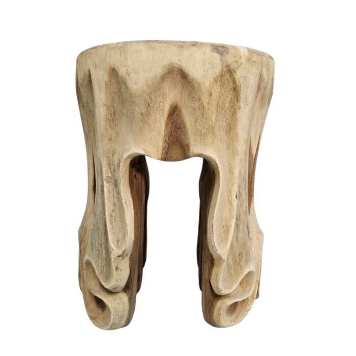 Suar Natural Carved Side TableStool KIZ0105 Front