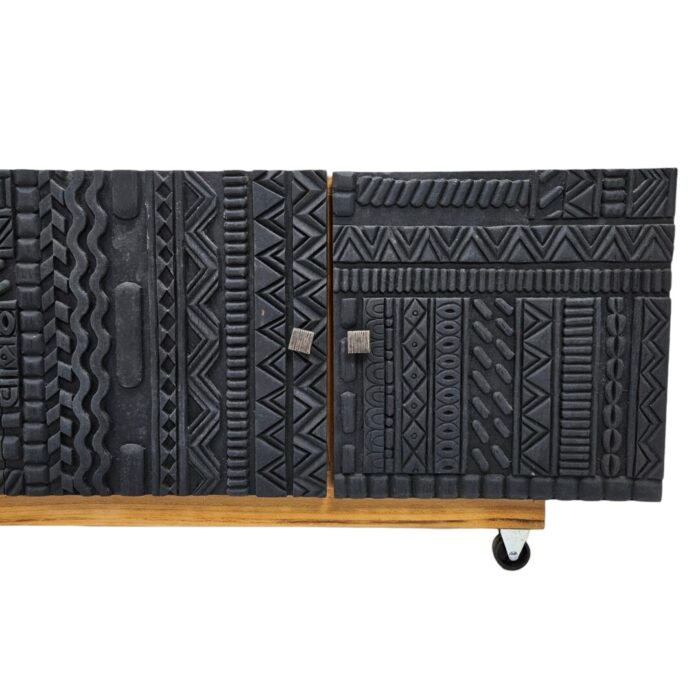 Abene Teak Carved Plasma Unit Close Up Side