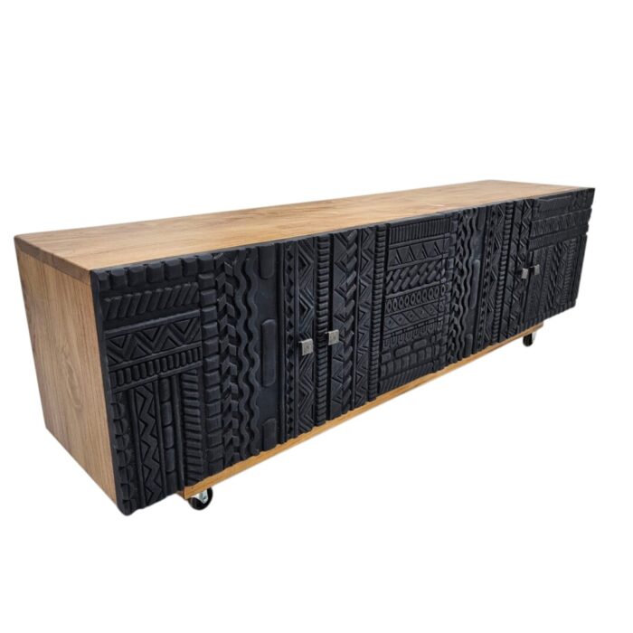Abene Teak Carved Plasma Unit Side