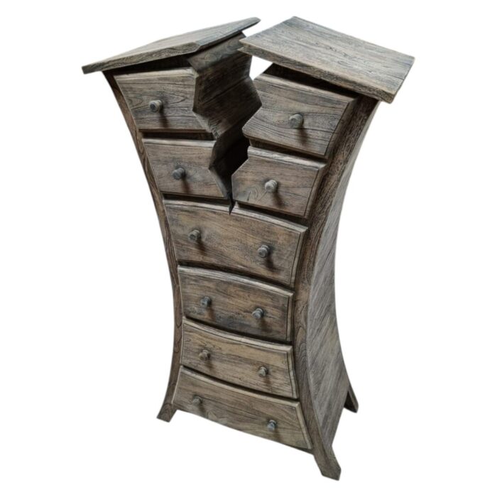 Whimsical Teak Crack Chest Of Drawers