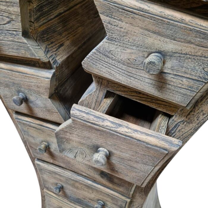 Whimsical Teak Crack Chest Of Drawers