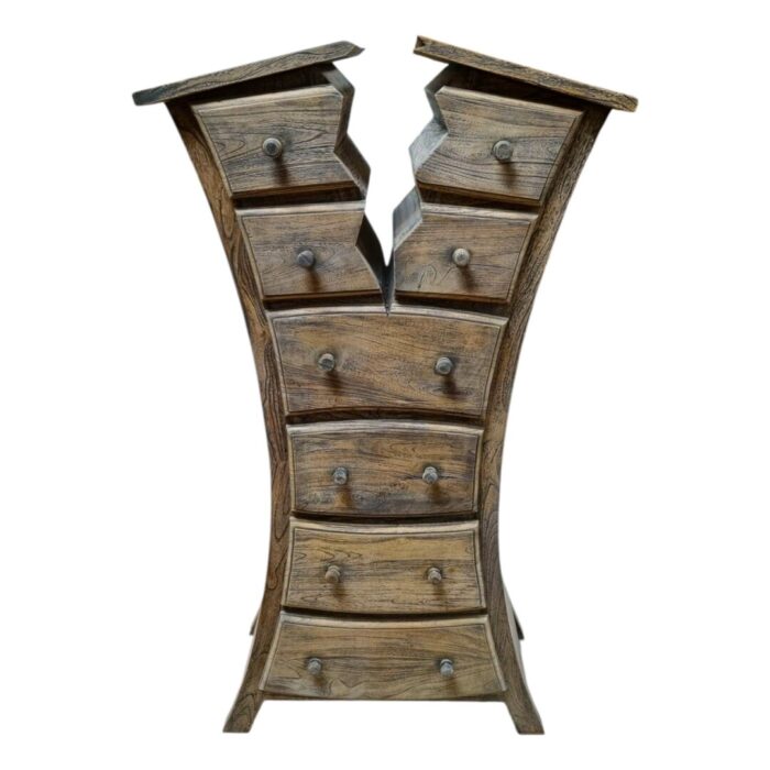 Whimsical Teak Crack Chest Of Drawers