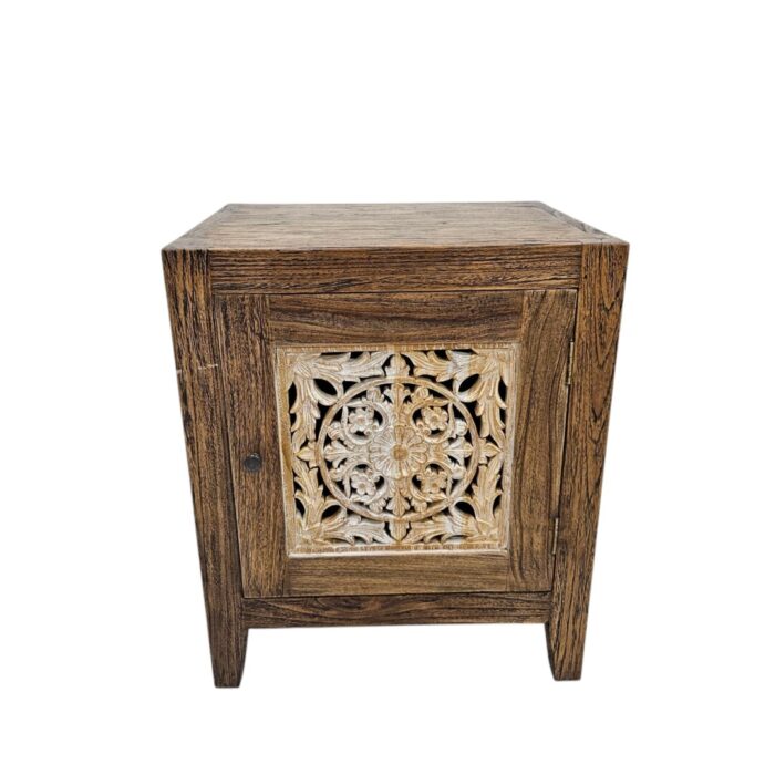 Mandala Teak Bedside Pedstal Front Right Top