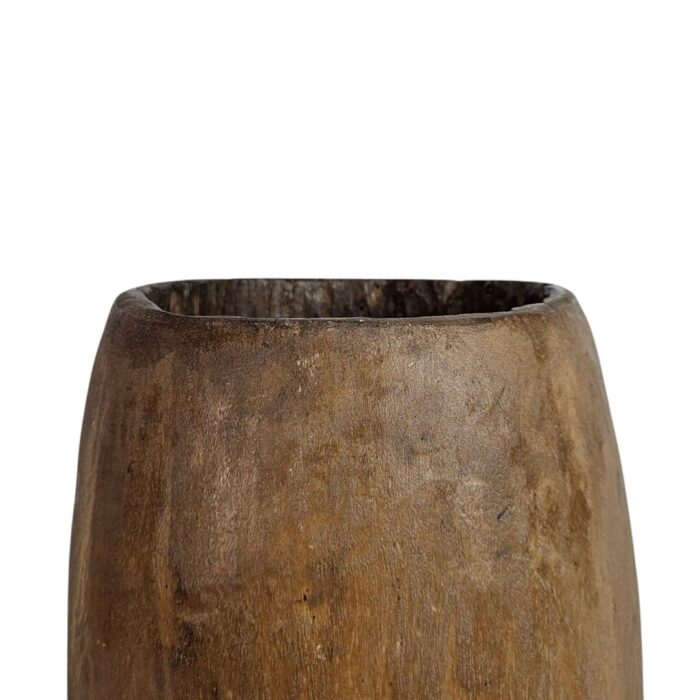 Old Turned Wooden Pot Close