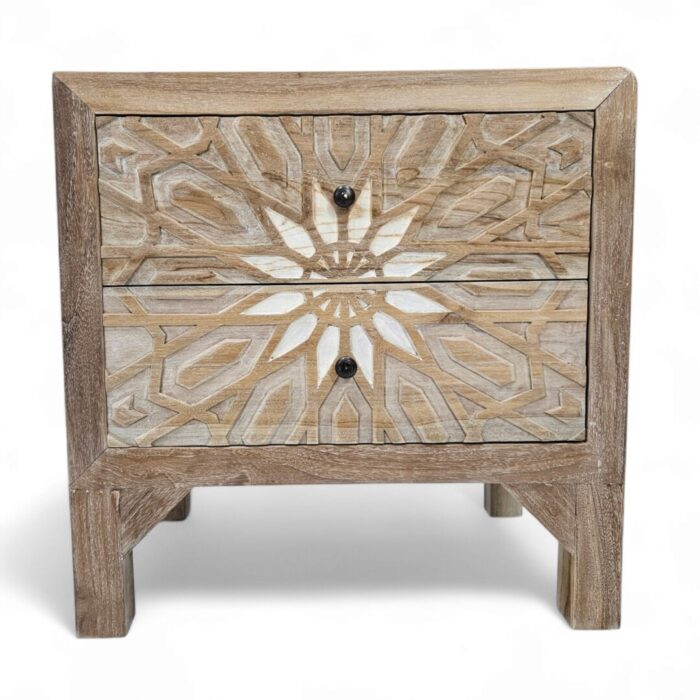 Soleil Carved Teak Bedside Pedestal Main