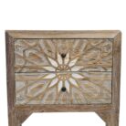 Soleil Carved Teak Bedside Pedestal Main Close Front