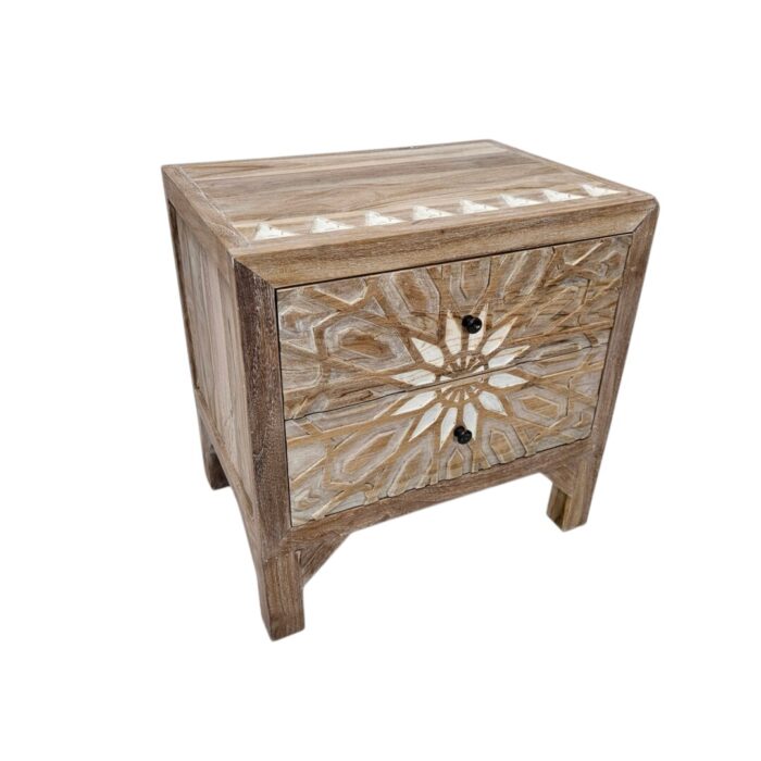 Soleil Carved Teak Bedside Pedestal Main Side