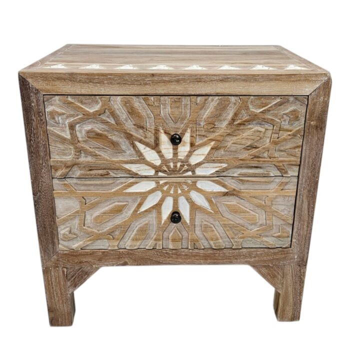 Soleil Carved Teak Bedside Pedestal Main Top