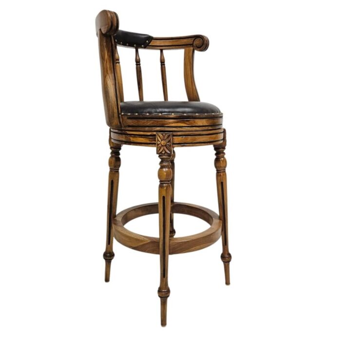 Teak And Leather Classical Bar Chair_1