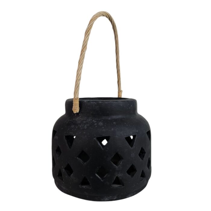Terra Black Lantern With Rope Side