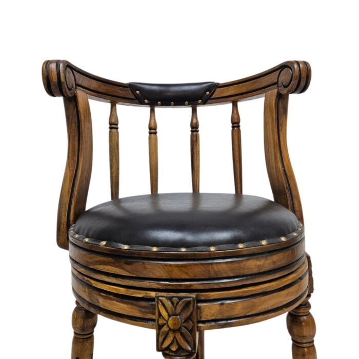 Classic Teak And Leather Bar Chair Close Front