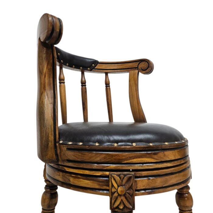 Classic Teak And Leather Bar Chair Close Side