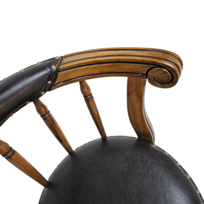 Classic Teak And Leather Bar Chair Close Top
