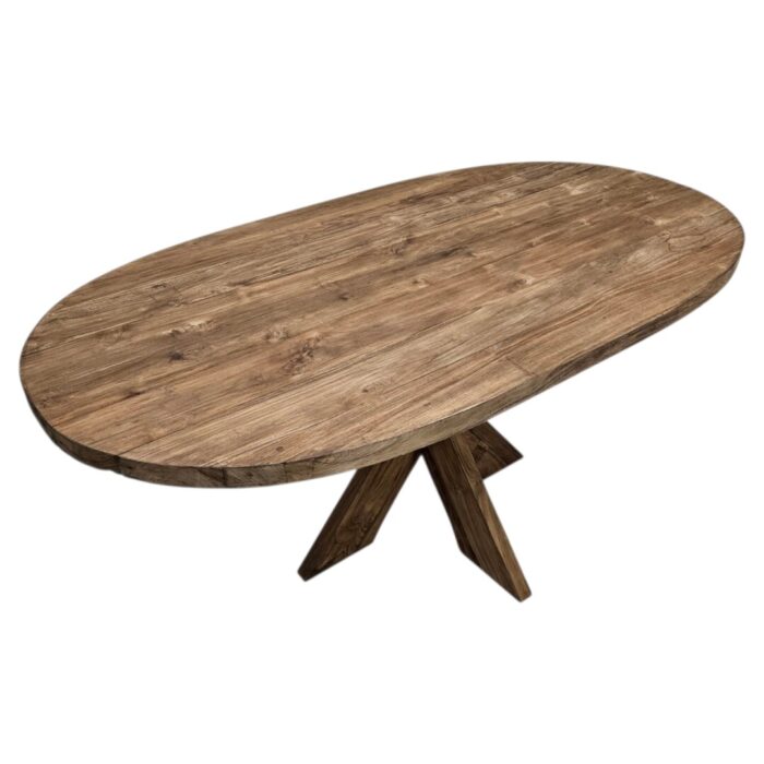 Rustic Teak Oval Dining Table Side