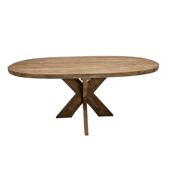 Rustic Teak Oval Dining Table Top Front