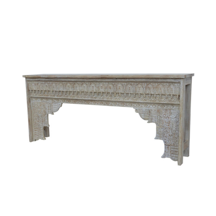 Carved White Wash Console Table