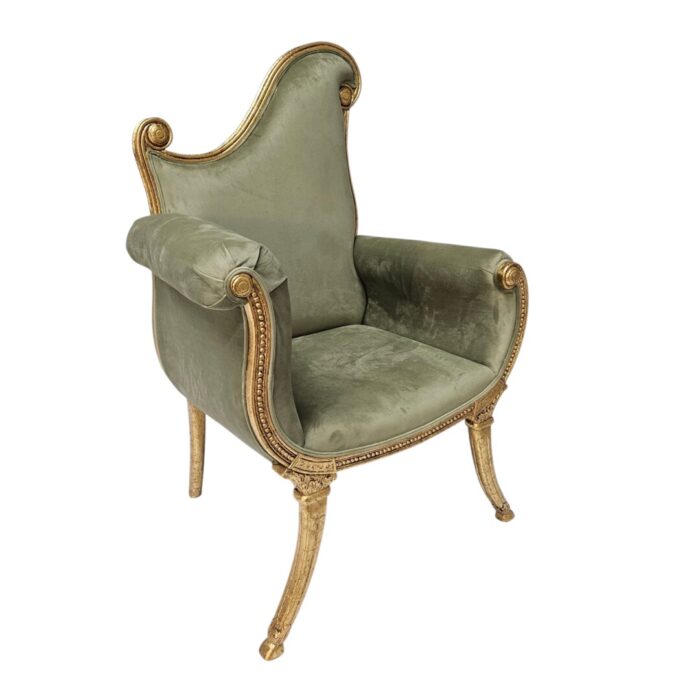 French carved occasional chair close up left Side