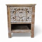 Mandala Carved Teak Bedside Pedestal MAD5000 MAin