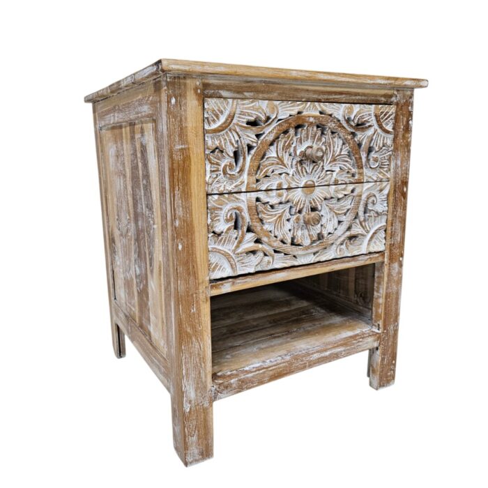 Mandala Carved Teak Bedside Pedestal MAD5000 Side