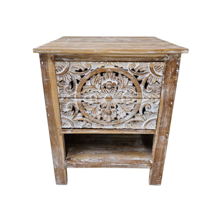 Mandala Carved Teak Bedside Pedestal MAD5000 Top