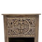 Mandala Carved Teak Bedside Pedestal MAD5001 Close Up