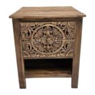 Mandala Carved Teak Bedside Pedestal MAD5001 Top View