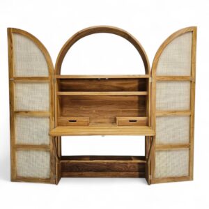 Concealed Teak And Rattan Desk