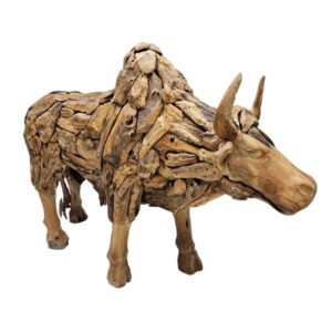 Teak Life Size Cow Sculpture