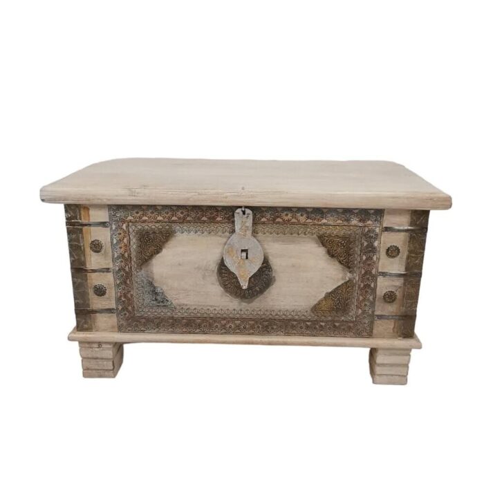 Cream Wooden Mirai Brass Storage Trunk Cream Wooden Mirai Brass Storage Trunk