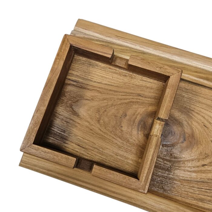Folding Teak Couch Coffee Cup Holder Close
