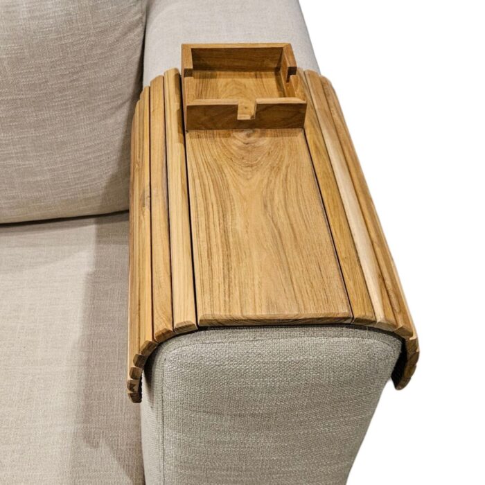 Folding Teak Couch Coffee Cup Holder Front