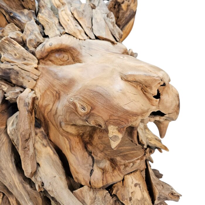 Teak Decorative Lion Sculpture Close