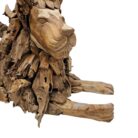 Teak Resting Lion Sculpture Close Up Front