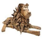 Teak Resting Lion Sculpture
