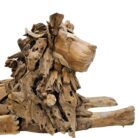 Teak Resting Lion Sculpture