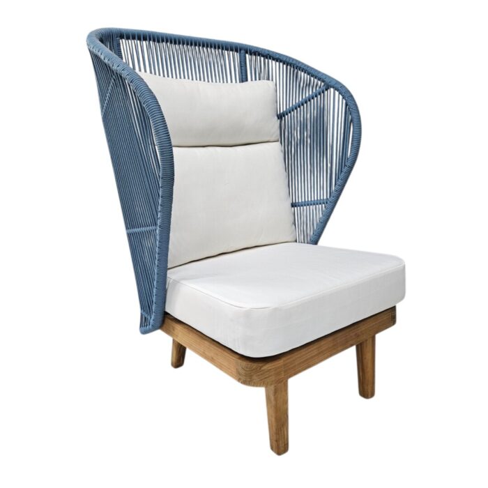 Mali Hi Back Teak Chair Blue Main Full Side