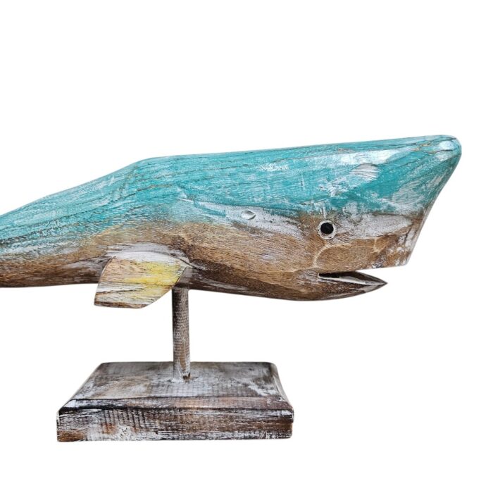 Carved WOoden Whale On Stand WET4510A Front Top