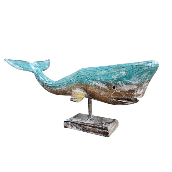 Carved WOoden Whale On Stand WET4510A Side