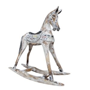 Carved Wooden Rocking Horse White Washed