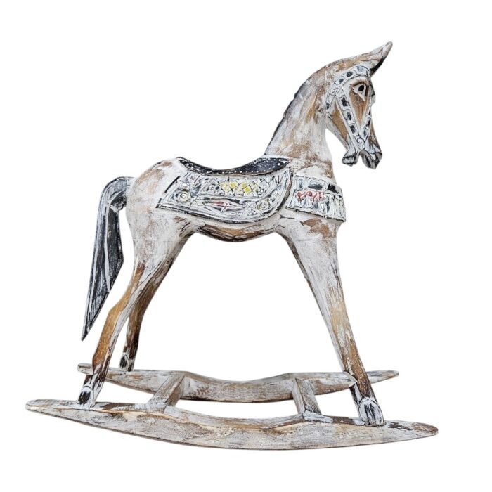 Wooden Rocking Horse White Wash WET0010 Side