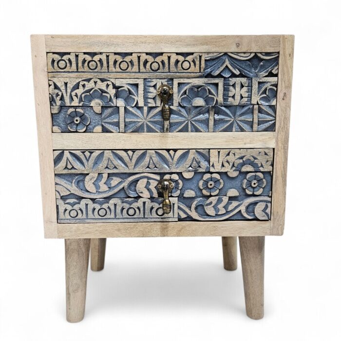 Lazuli Carved Bedside Pedestal Front KMF22086 Lazuli Carved Bedside Pedestal Front KMF22086