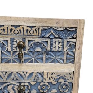 Lazuli Carved Bedside Pedestal Front KMF22086 Close