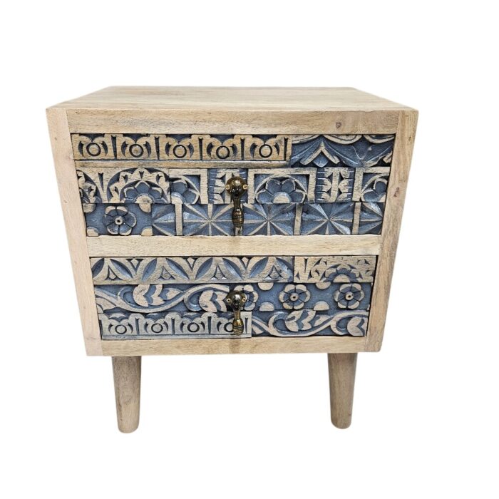 Lazuli Carved Bedside Pedestal Front KMF22086 Top Lazuli Carved Bedside Pedestal Front KMF22086 Top