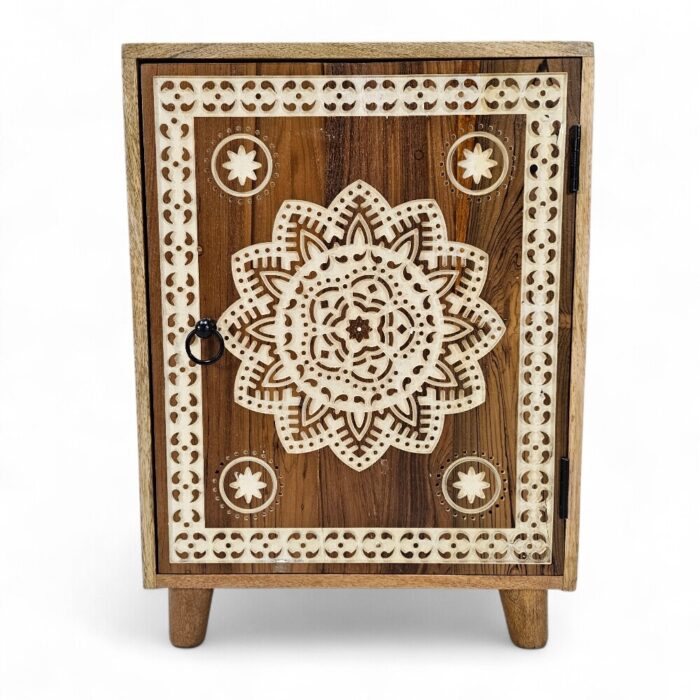Mandala Carved Bedside Pedestal KMF22150A Main Mandala Carved Bedside Pedestal KMF22150A Main
